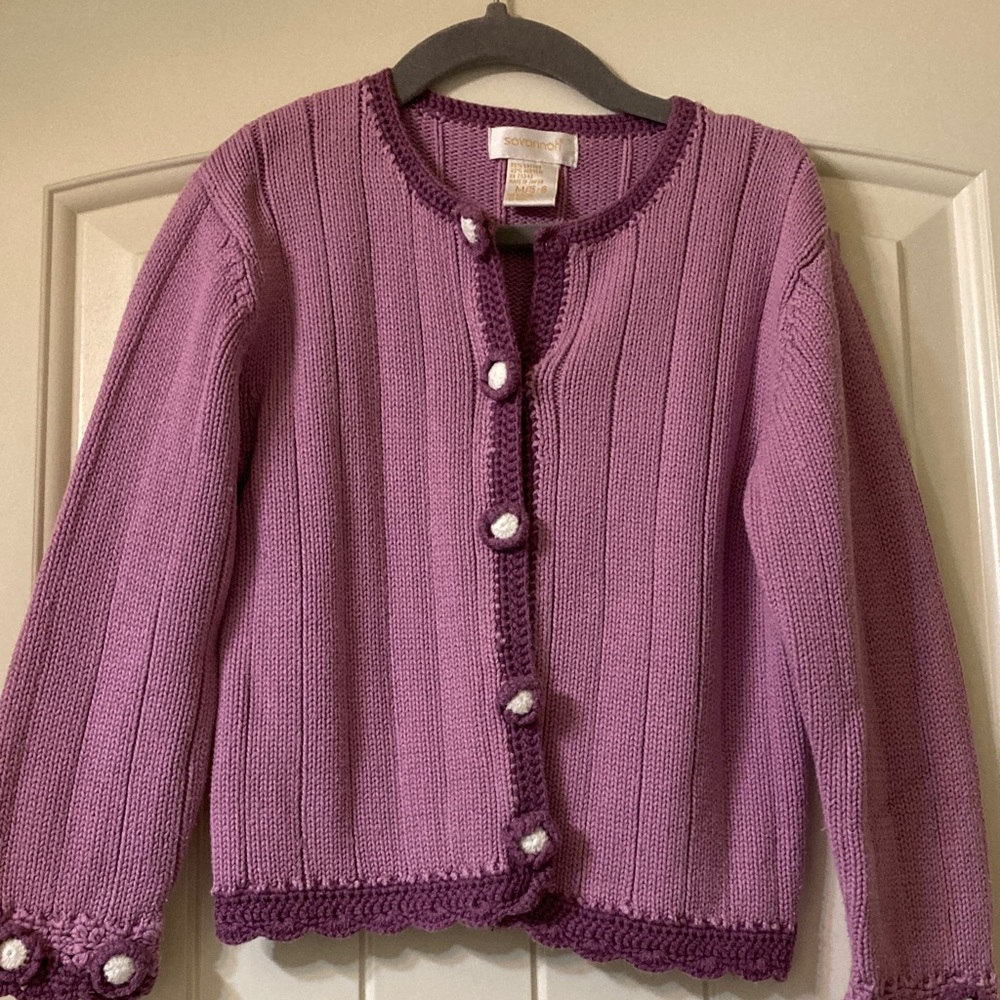 Kids Purple Knit Cardigan with Button Details